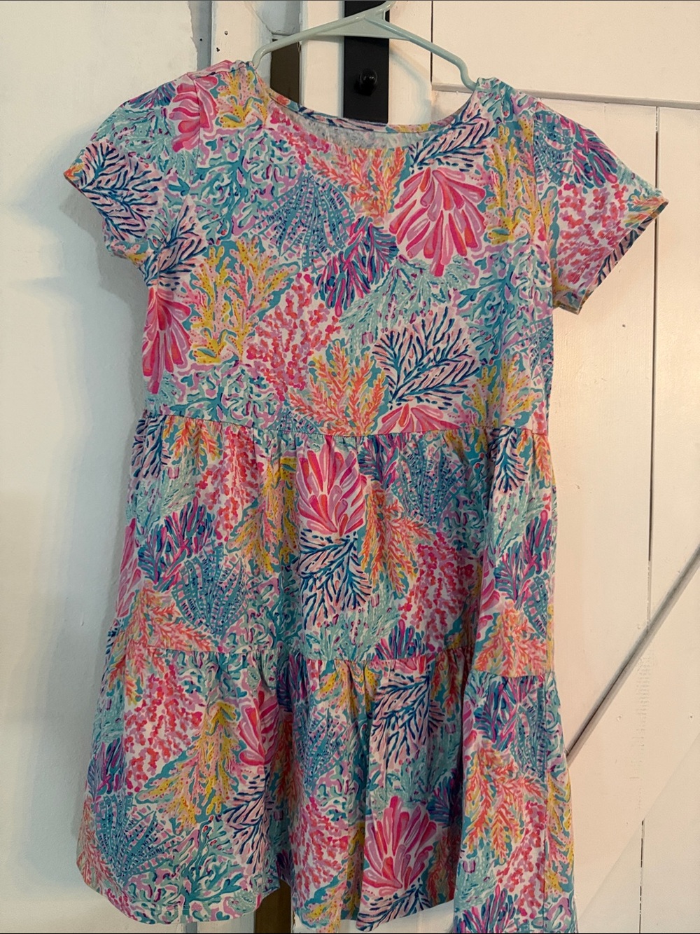 Lilly Pulitzer Girls Coral Reef Print Dress in Pink, Turquoise & Yellow 12-14